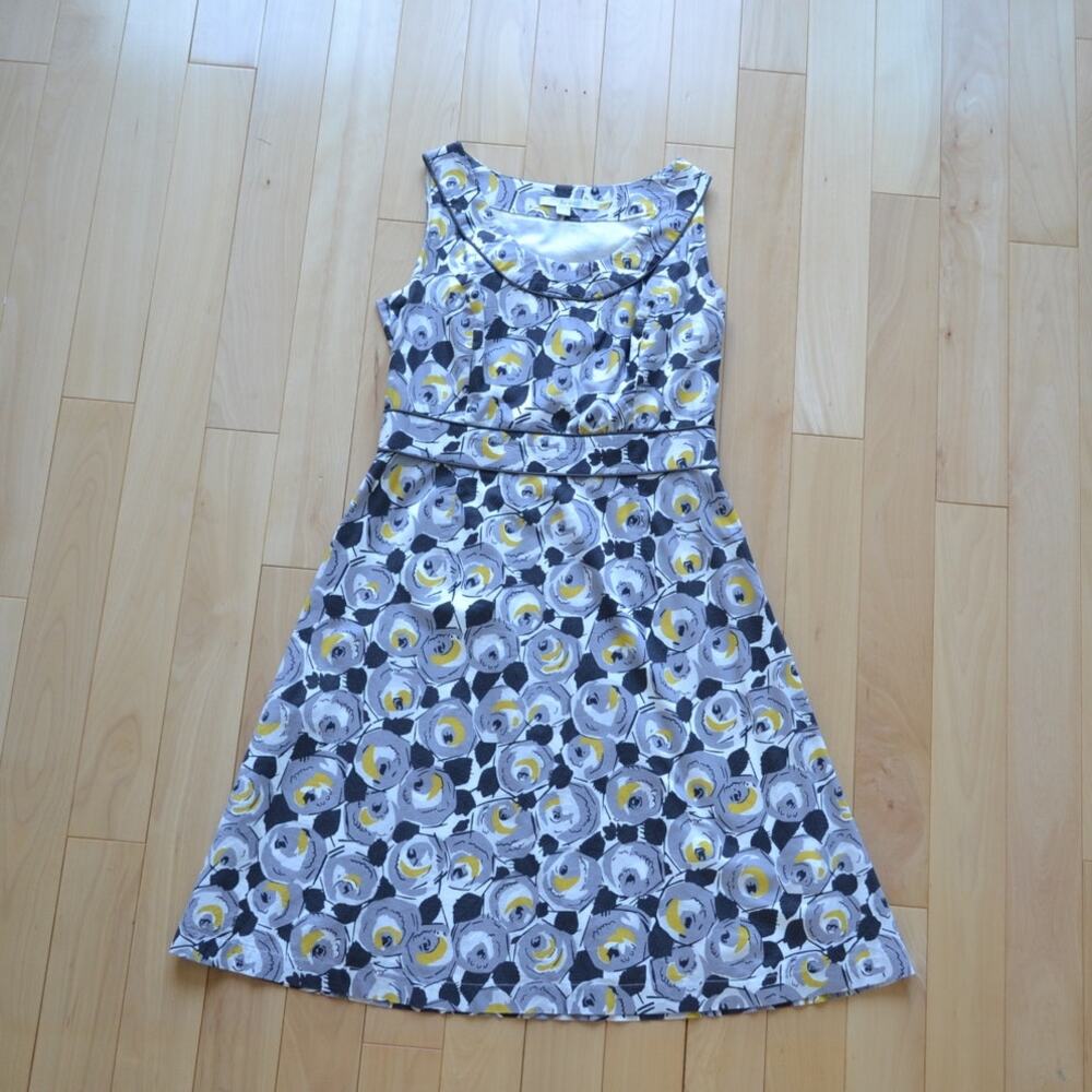 Boden Retro Rose Sleeveless Fit and Flare Dress Gray Yellow Size 6R